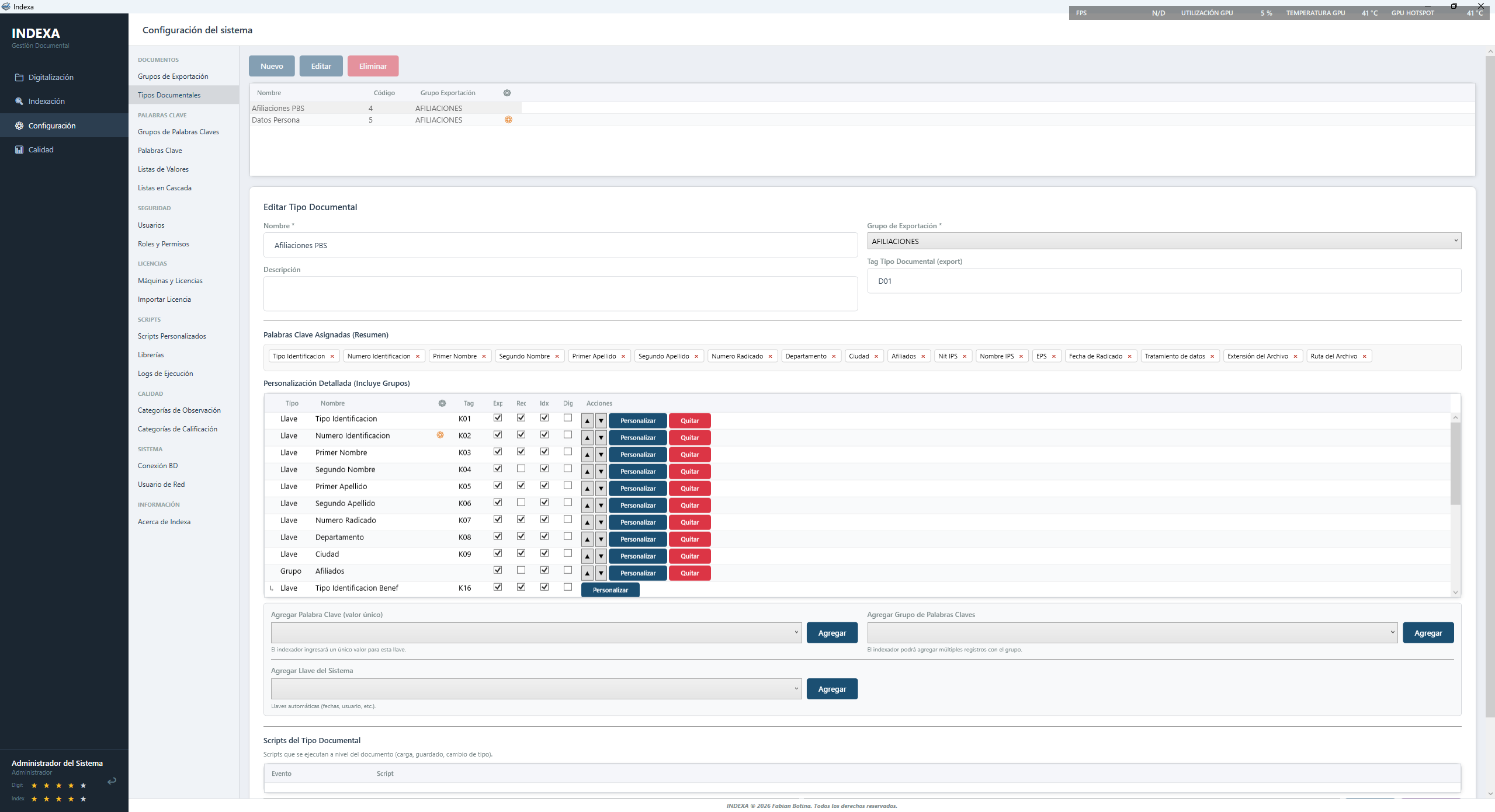 INDEXA configuración
